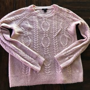 Crew neck cable knit dusty rose pink sweater